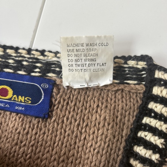 VTG 90s Knit Safari Chunky Cardigan Animals Artsy‎ Ramie Cotton Tunic Length L - Picture 7 of 10